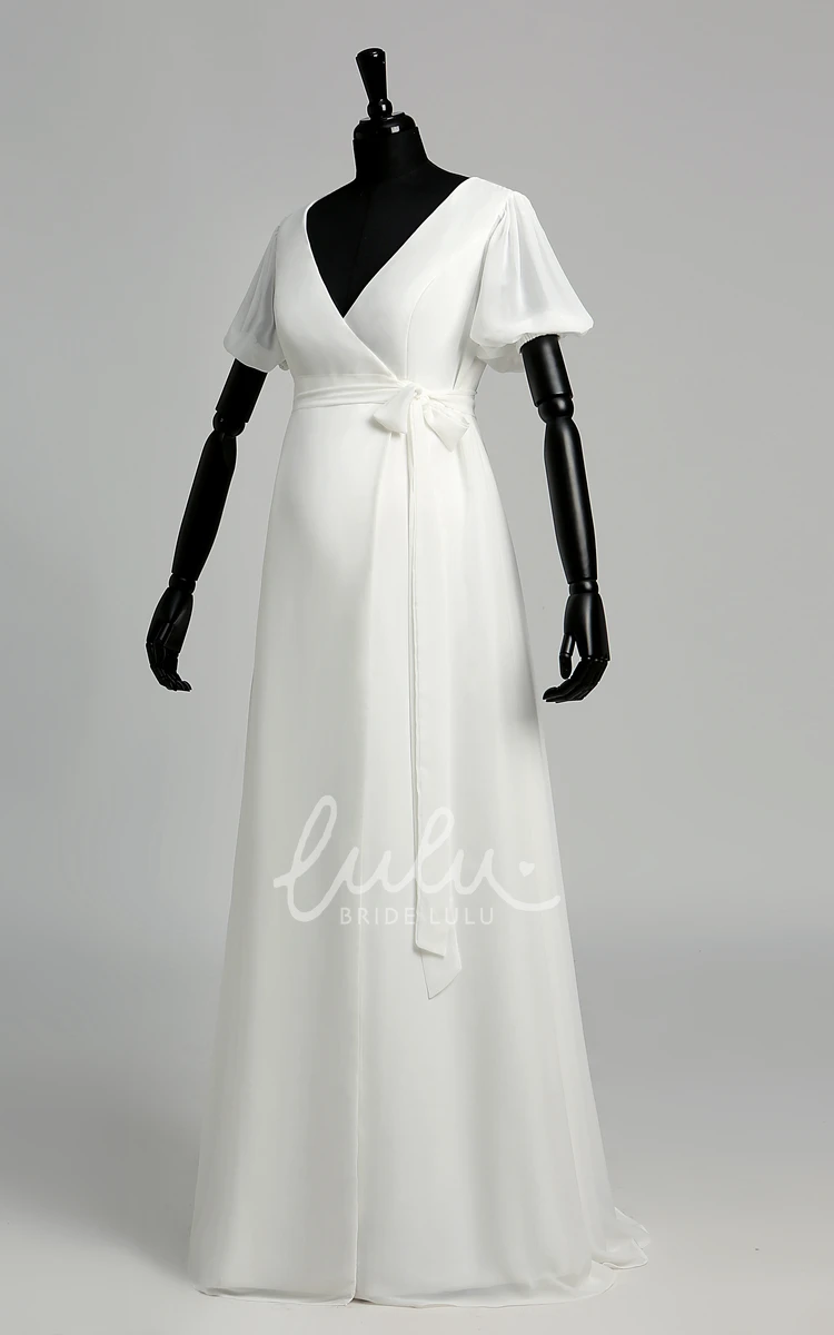 Maternity A-Line Chiffon Wedding Dress with Ruffles and Sash Ribbon