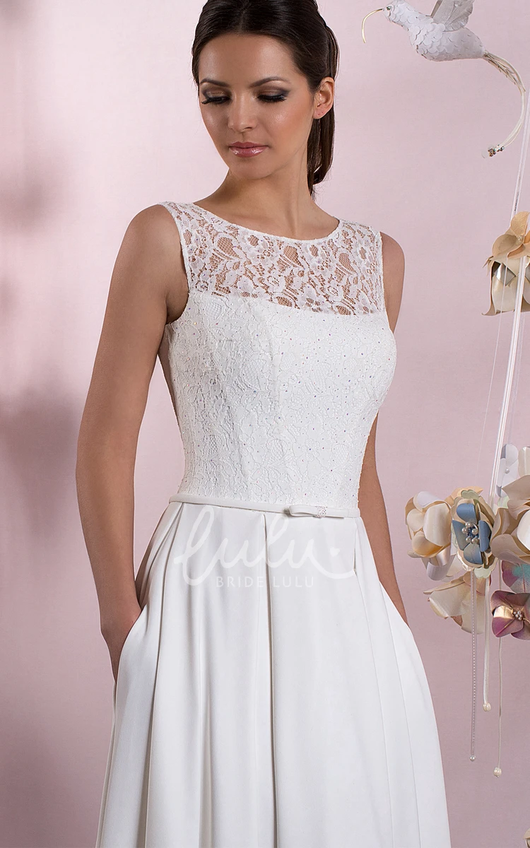 Chiffon and Lace Sheath Wedding Dress with Illusion Back Modern Bridal Gown