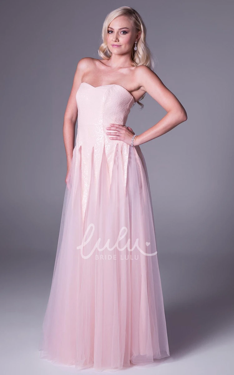 Strapless Tulle Prom Dress A-Line Floor-Length Formal Dress