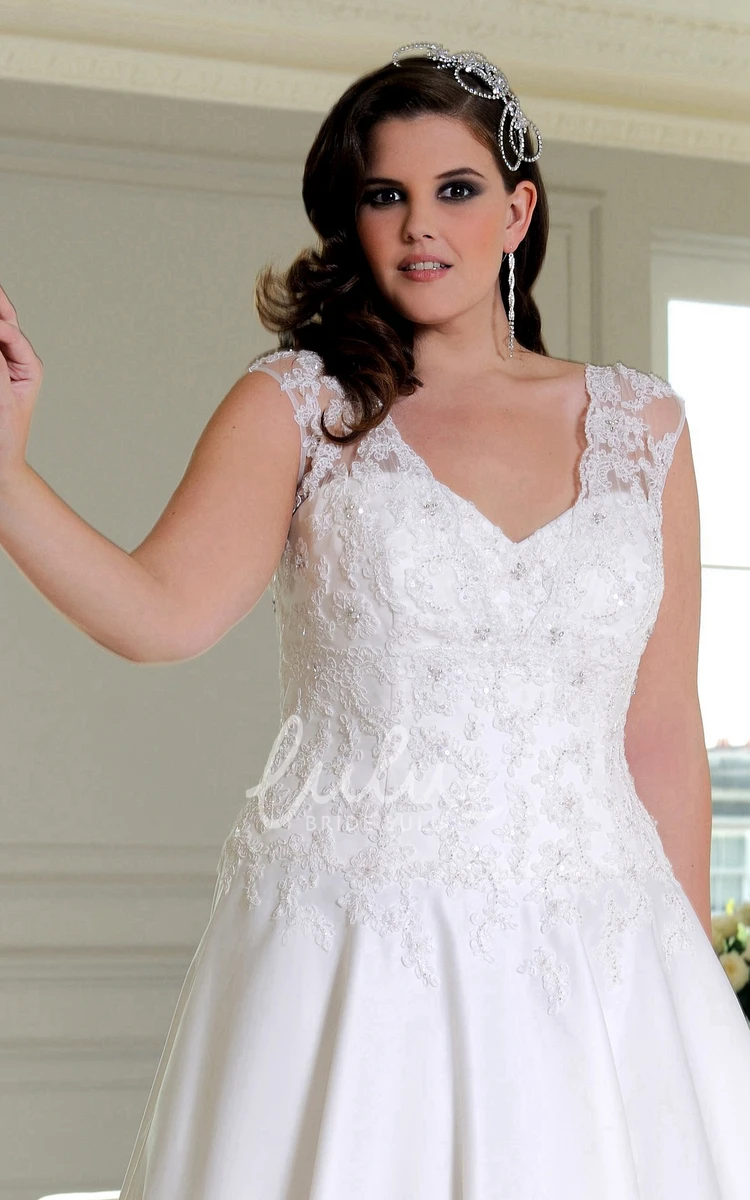 Illusion Lace Caped-Sleeve A-Line Bridesmaid Dress with Corset Back