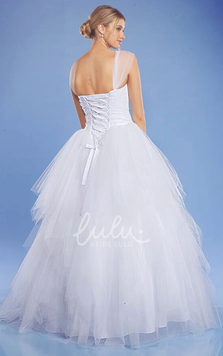 Ruched Tulle One-Shoulder Ball Gown Wedding Dress Glamorous Wedding Dress