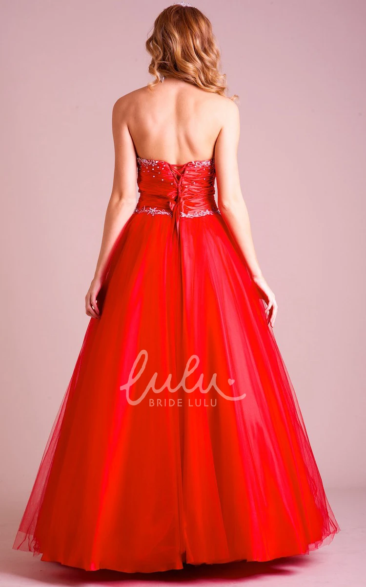 Sweetheart A-Line Tulle Prom Dress with Beading and Ruching Long