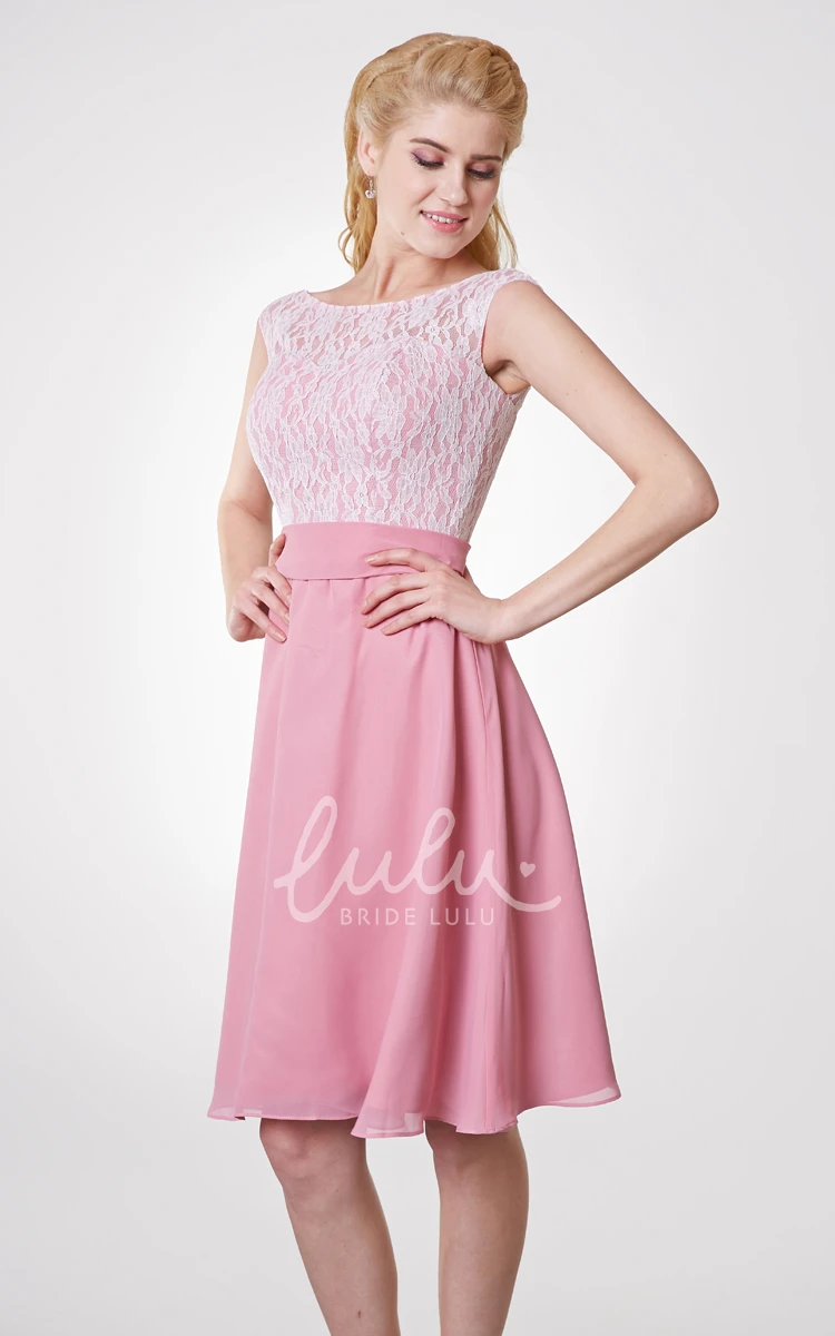 Lace Cap-sleeved A-line Short Bridesmaid Dress with Chiffon Skirt