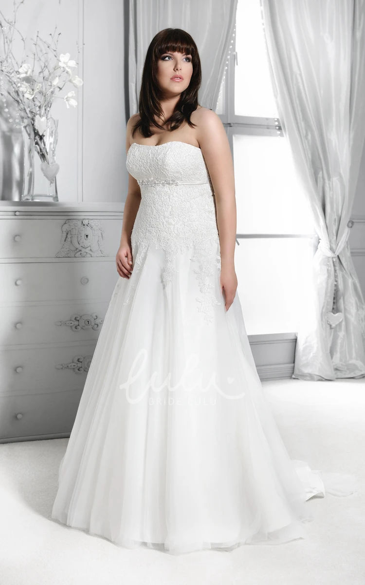 Lace A-Line Wedding Dress with Strapless Pleated Bodice