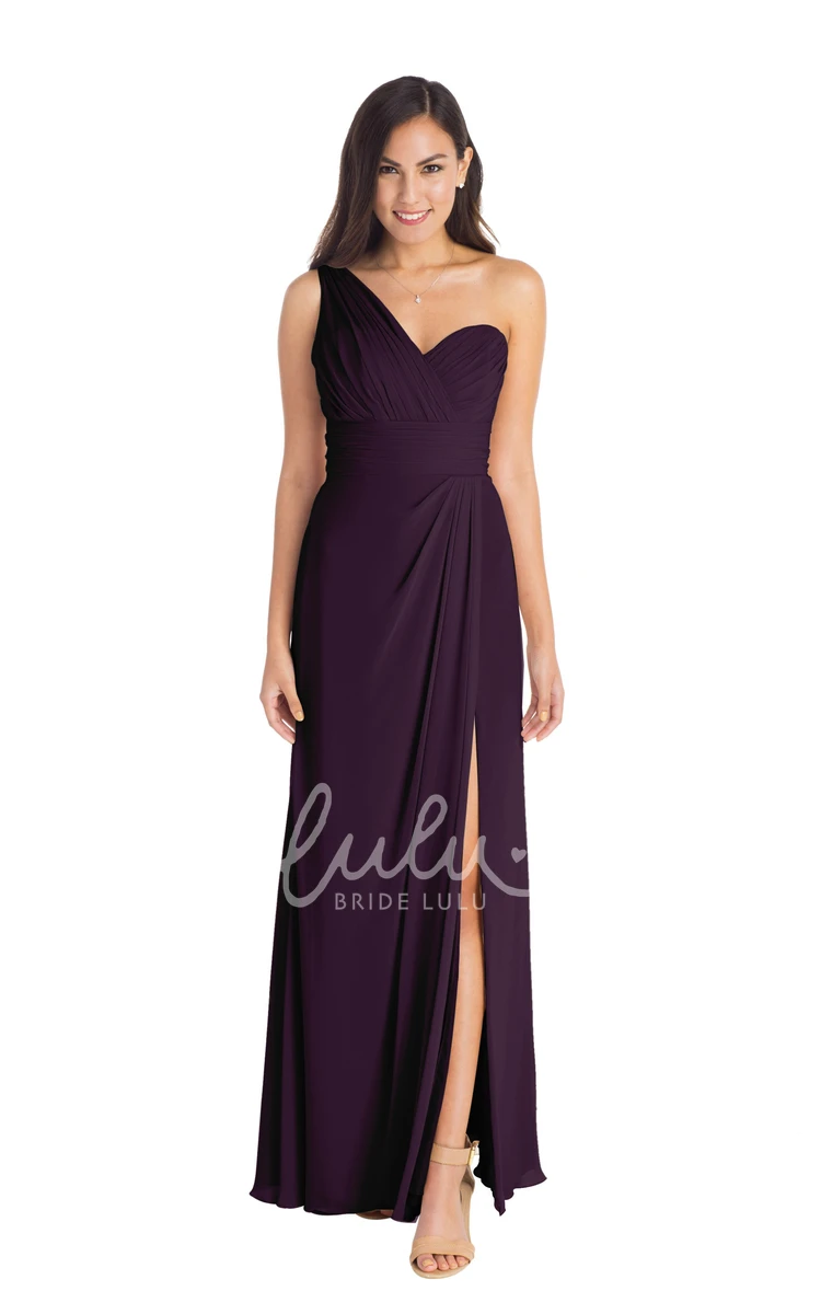 One-Shoulder Chiffon Bridesmaid Dress Ruched Sleeveless Multi-Color Split Front