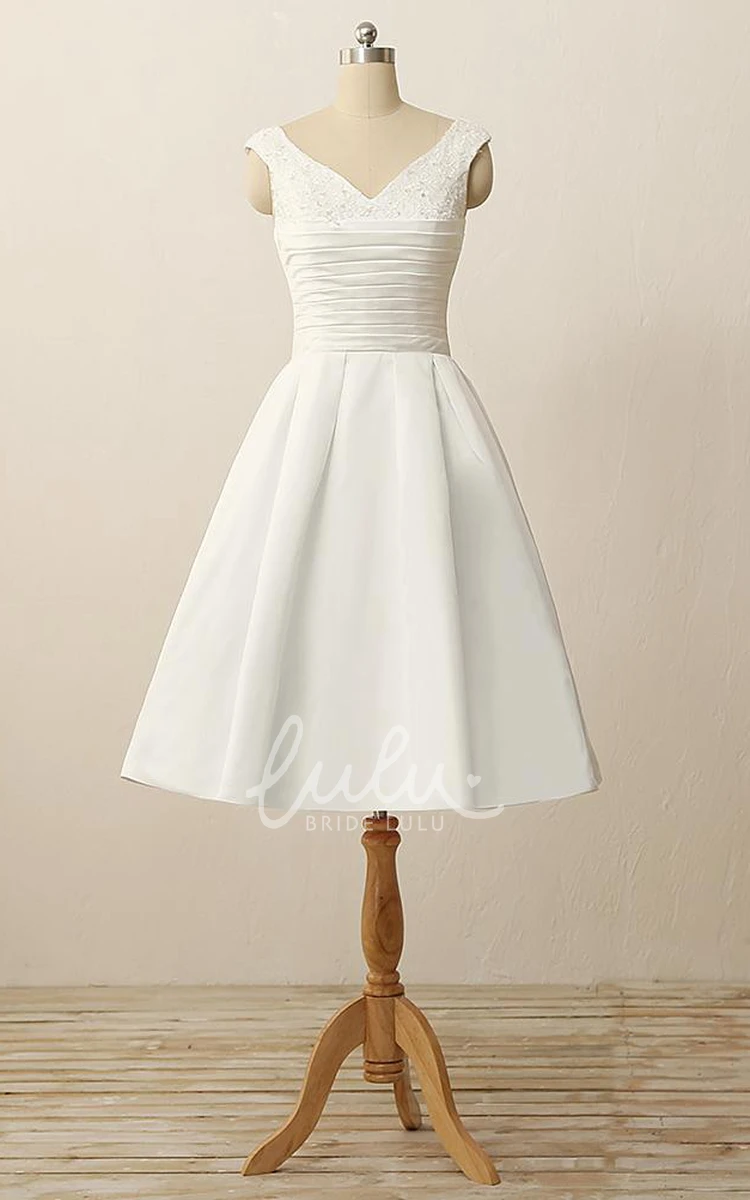 Satin V-Neck Dress with Beading Pleats and Appliques