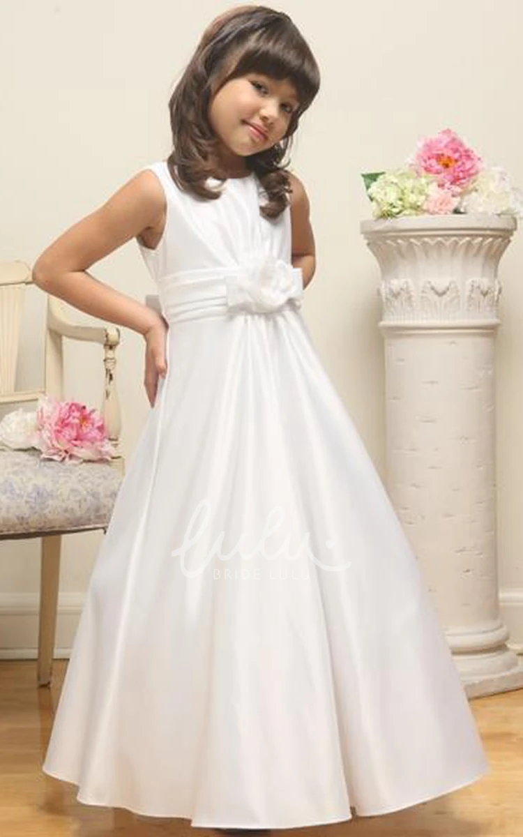 Satin Floral Ankle-Length Flower Girl Dress Bridesmaid Dress