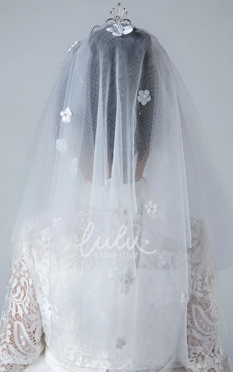 Double Layer Floral Tulle Flower Girl Veil Simple Style