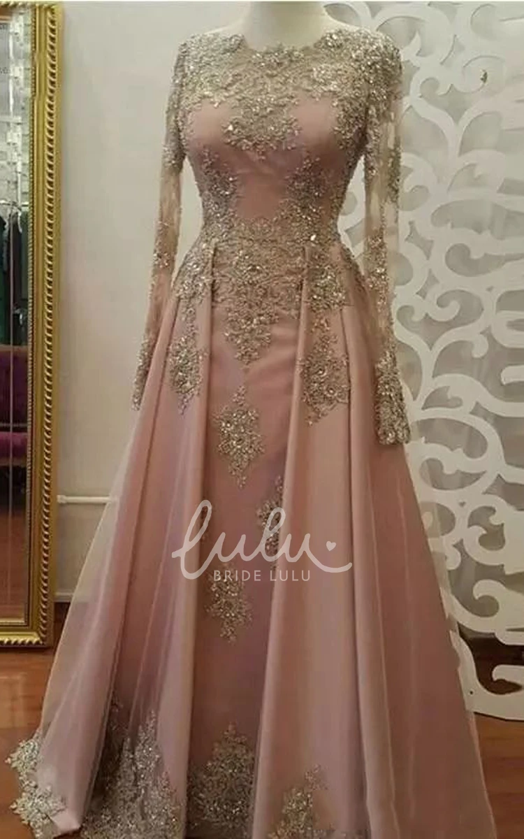 Illusion Lace A-Line Formal Dress with Long Sleeves