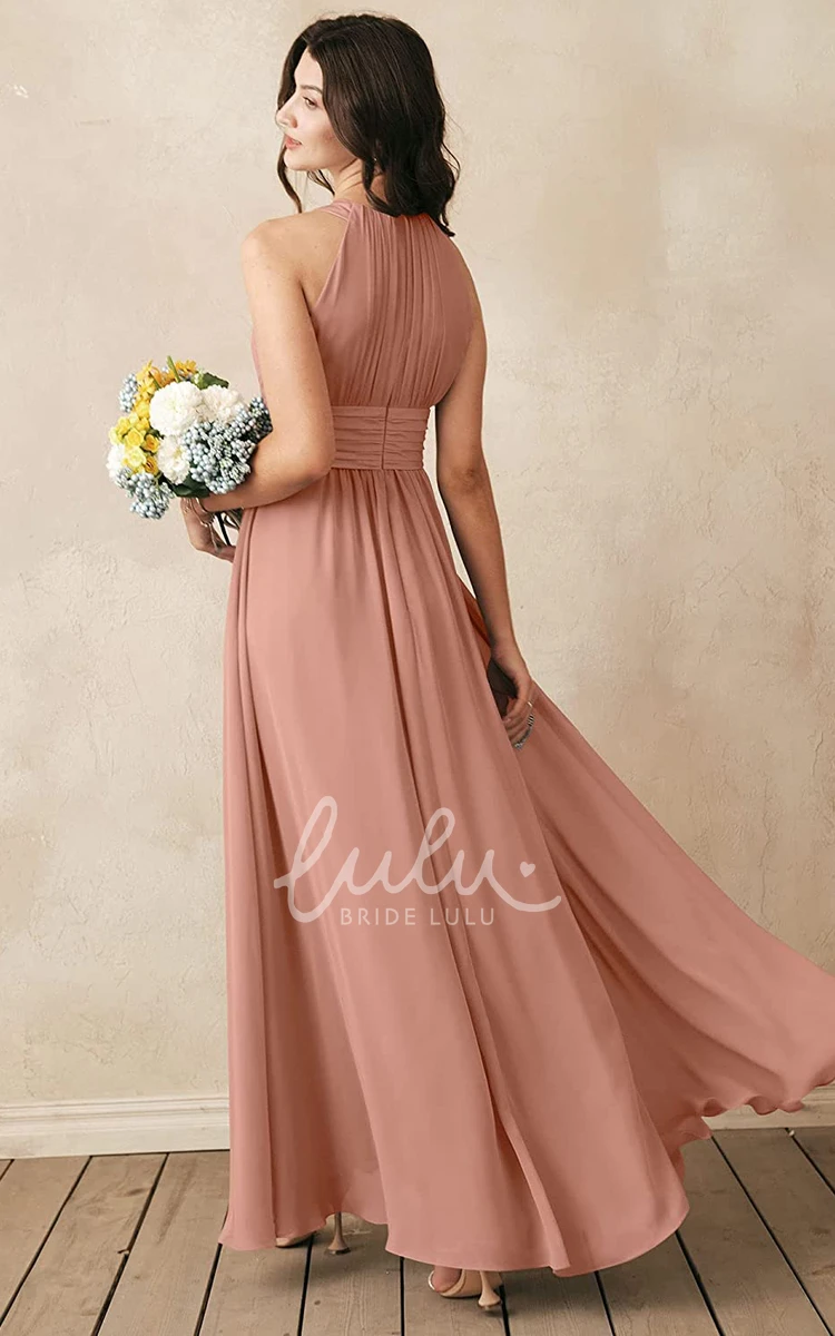 Halter A-Line Chiffon Bridesmaid Dress with Ruching Elegant Ankle-Length