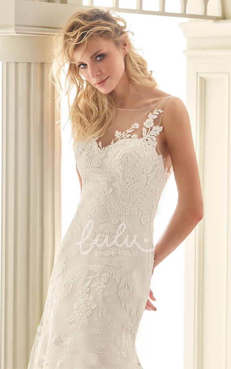 Court Train Lace Wedding Dress with Long Sleeves and Scoop Neckline