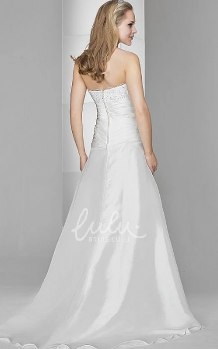 Beaded A-Line Wedding Dress with Ruched and Draped Stretched Satin Fabric