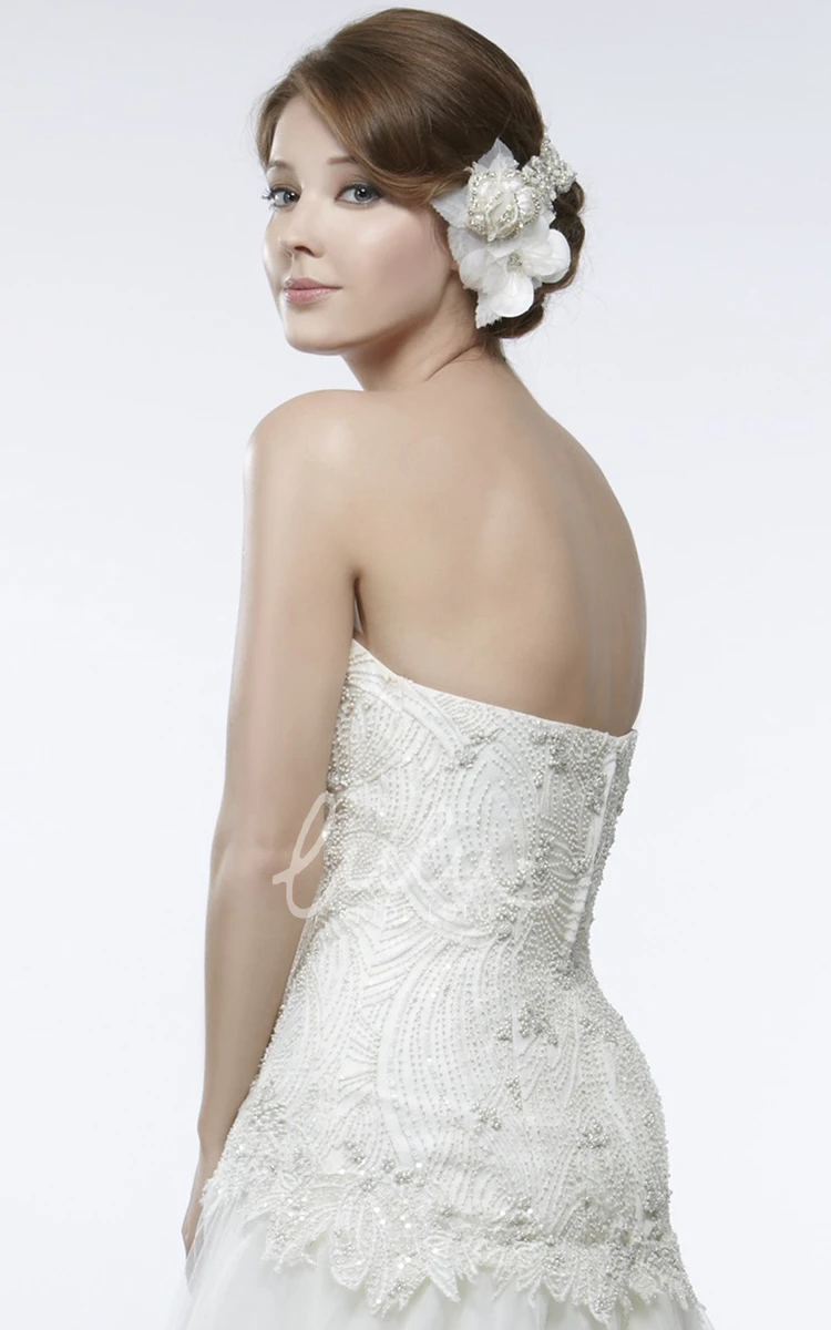 Beaded Sleeveless Tulle Wedding Dress with Brush Train A-Line Style