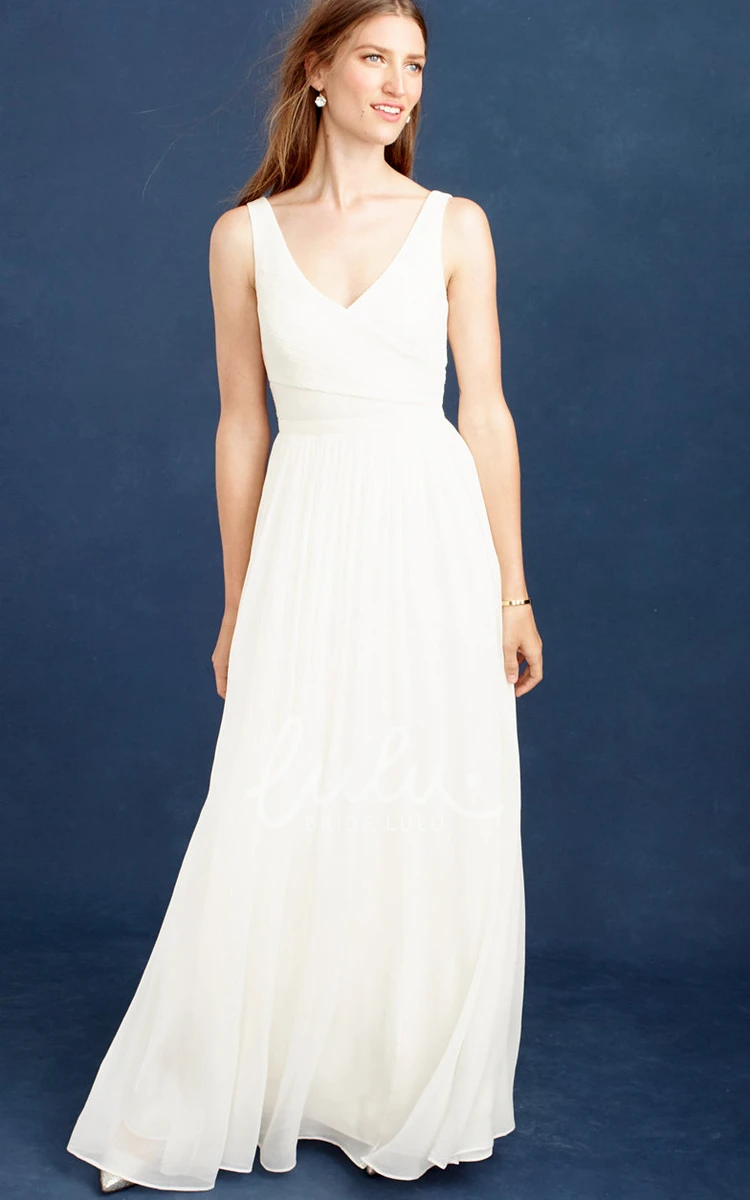 Sheath V-Neck Pleated Sleeveless Wedding Dress Modern Bridal Gown