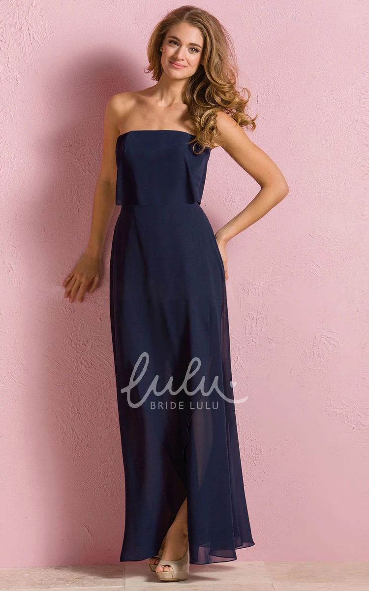 Flowy Strapless Chiffon Dress with Illusion Style and Pleats for Bridesmaid