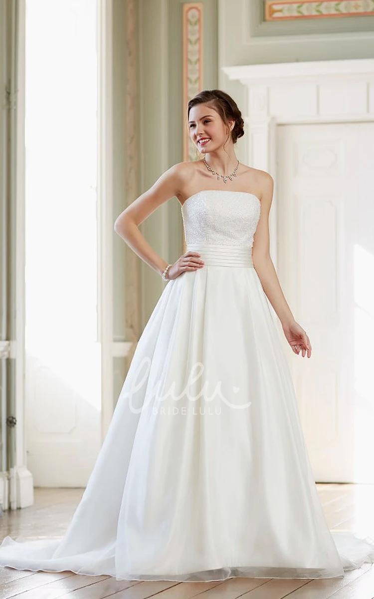 Beaded A-Line Satin Wedding Dress with Backless Style and Court Train Elegant Bridal Gown