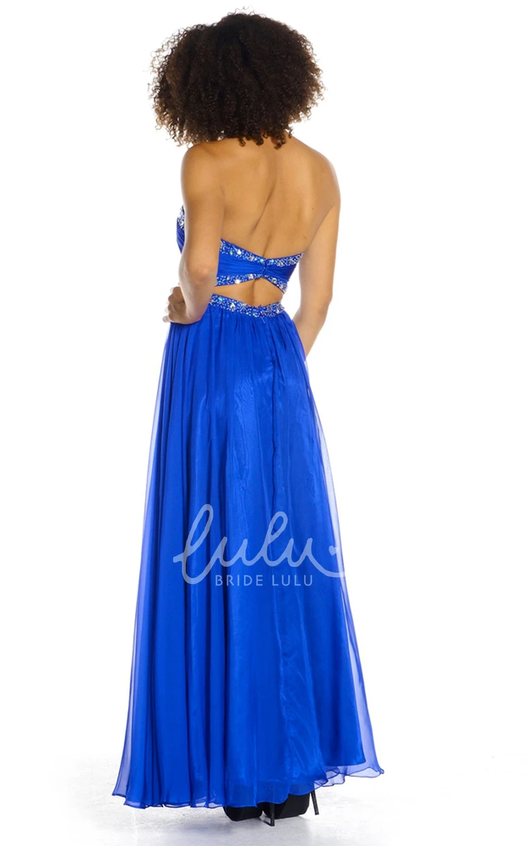 Ankle-Length Chiffon Prom Dress Sleeveless Sweetheart Beaded Backless