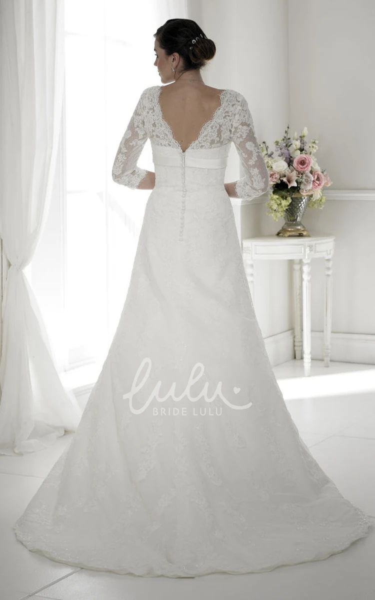 Half-Sleeve A-Line Lace Wedding Dress with Sweetheart Neckline and Broach