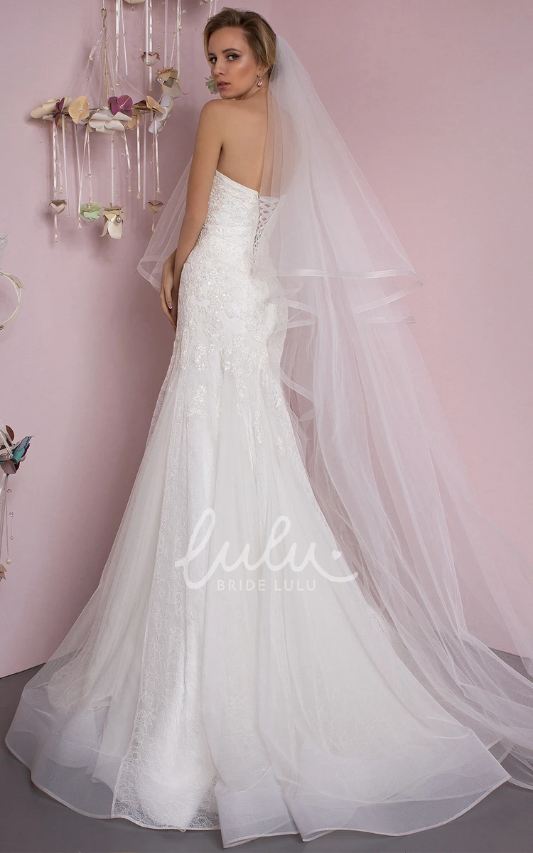 Lace and Tulle Mermaid Wedding Dress with Strapless Sweetheart Neckline Unique Bridal Gown