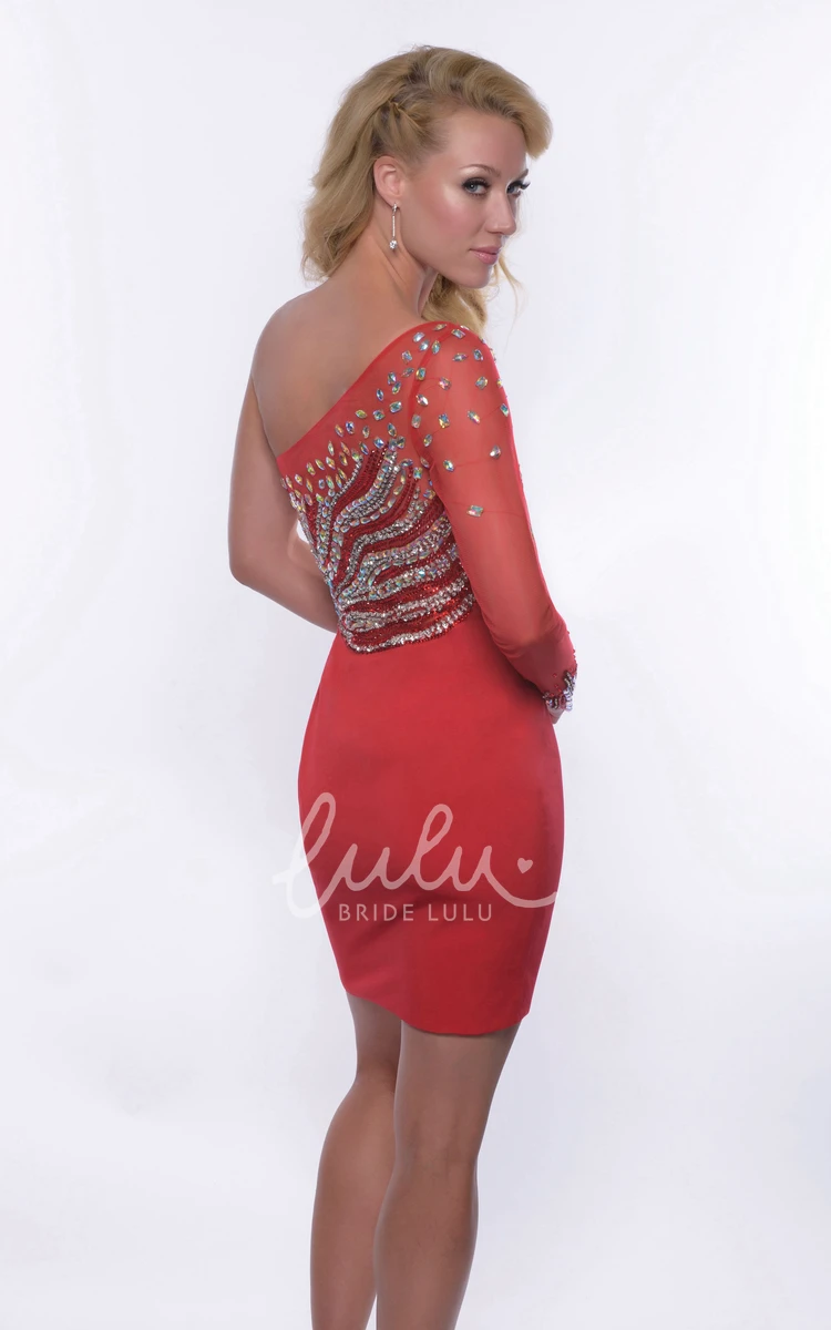 Illusion Sleeve One-Shoulder Sheath Formal Dress with Rhinestones Elegant 2024 Homecoming Dress