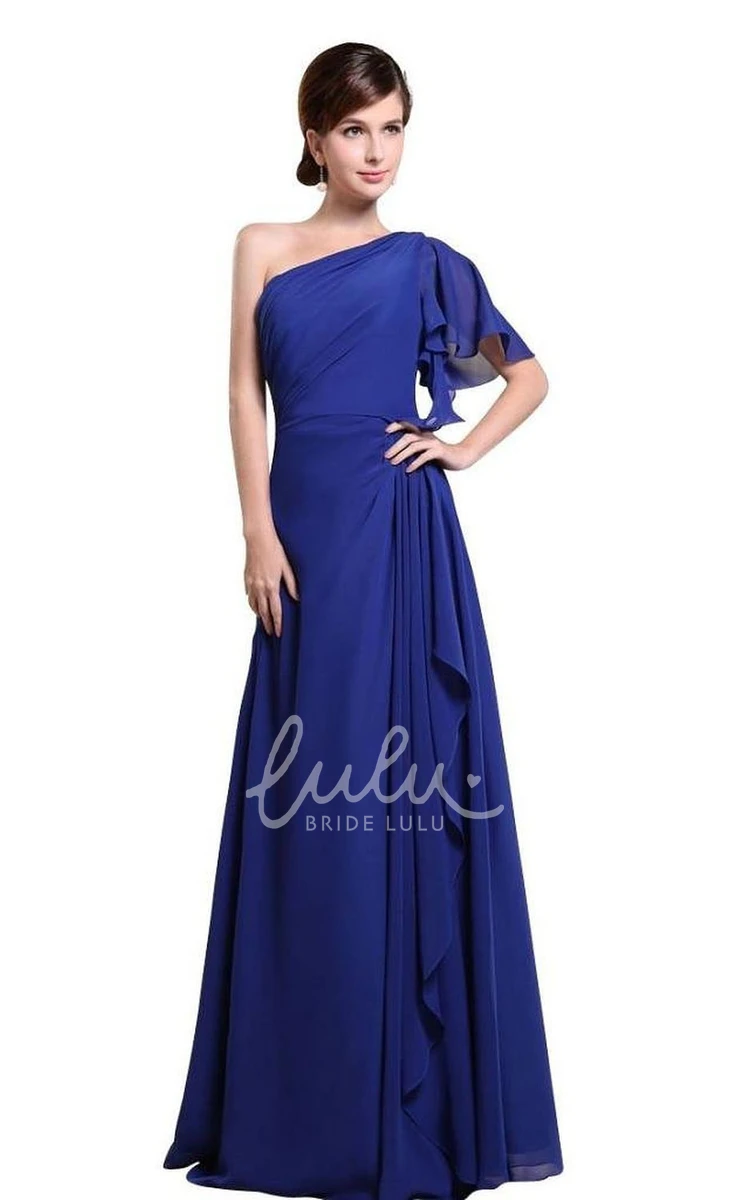 Long Layered Chiffon One-shoulder Draped Prom Dress