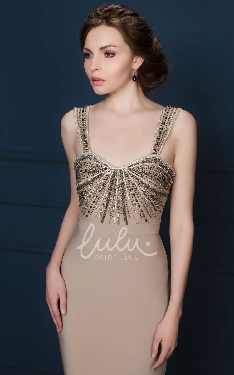 Beaded Sleeveless Floor-Length Sheath Evening Dress