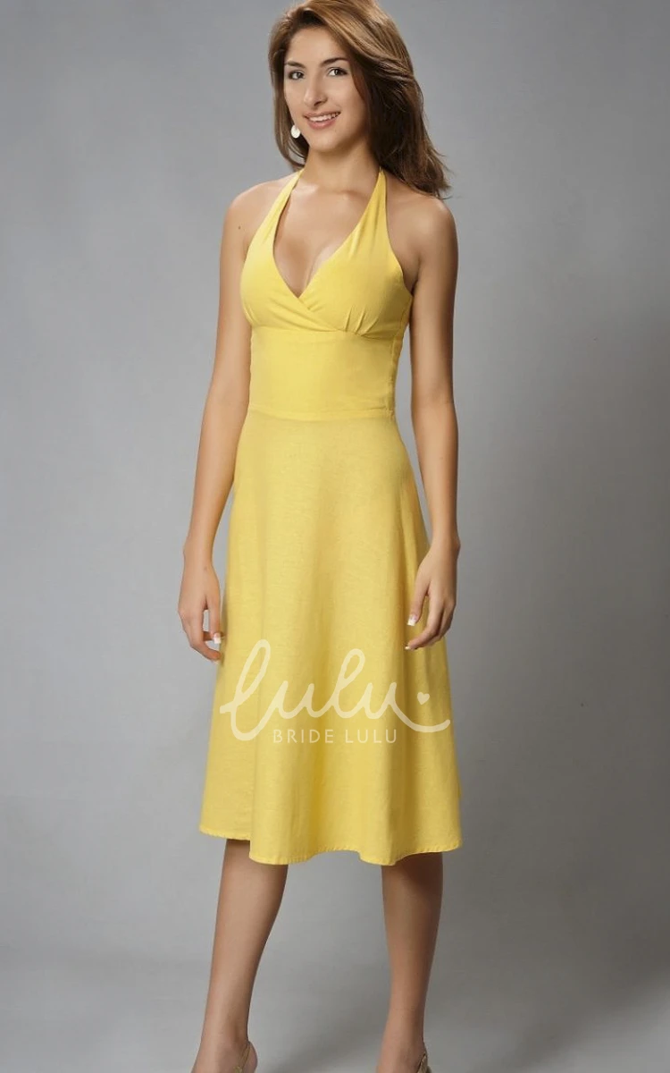 Knee-length Chiffon Dress with Open Back and Straps