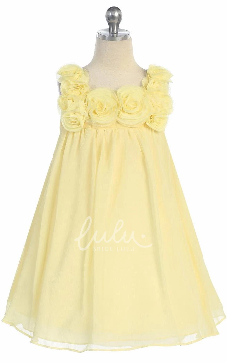 Sleeveless Chiffon Flower Girl Dress Midi Prom Dress