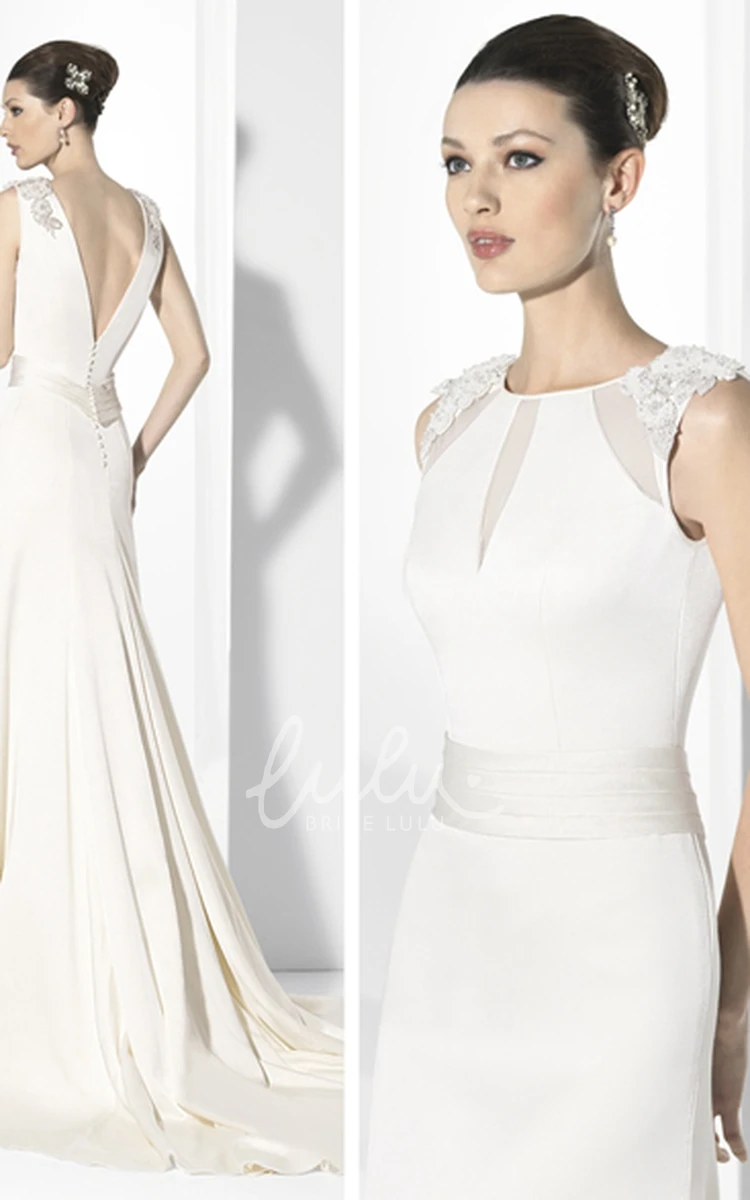 Sheath Sleeveless Chiffon Wedding Dress with Jewel Neck and Floor-Length