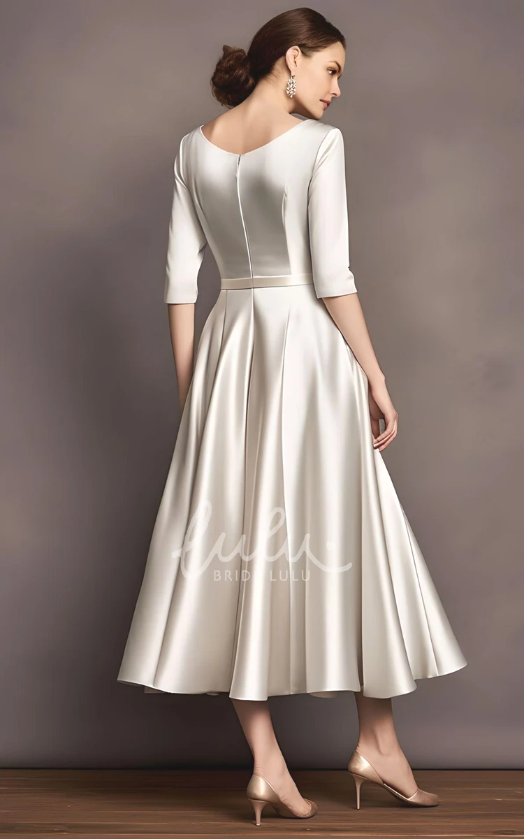 Ethereal Satin Mother of the Bride Dress V-neck Tea-length A-Line