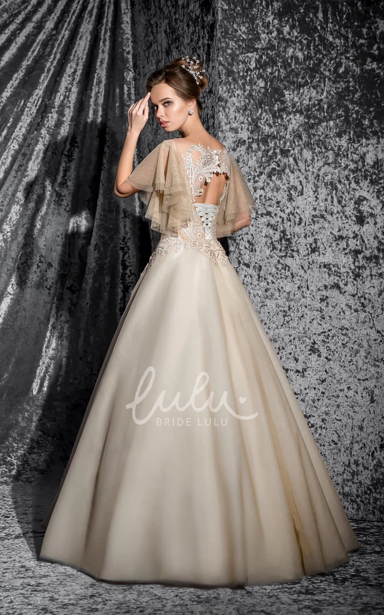 Organza A-Line Wedding Dress with Poet Sleeves and Keyhole Appliques