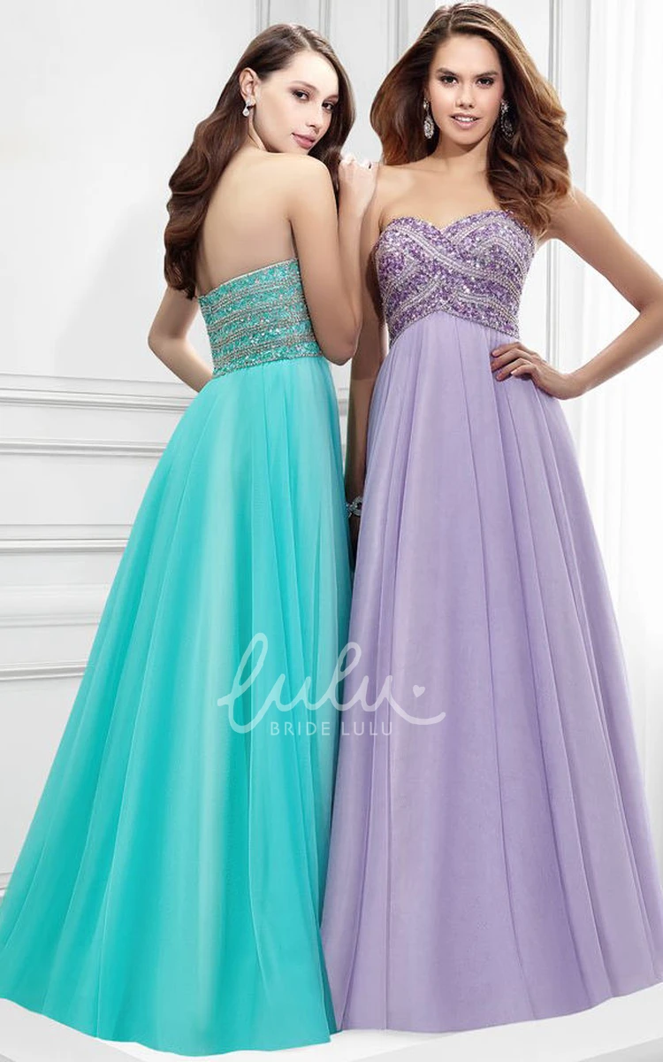 Sweetheart Beaded Tulle Prom Dress A-Line Maxi Style