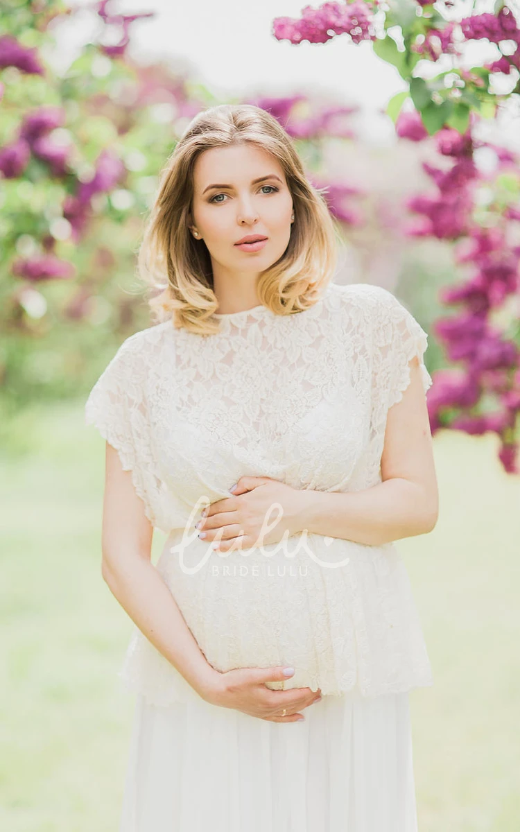 Short Sleeve A-Line Maternity Wedding Dress with Sweep Train