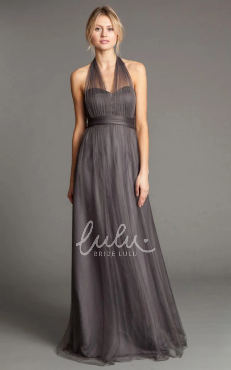 Maxi Sweetheart Ruched Tulle Bridesmaid Dress Flowy Prom Dress