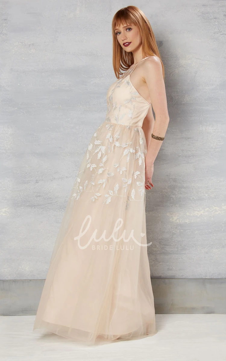 Spaghetti Tulle Wedding Dress with Deep-V Back Sheath