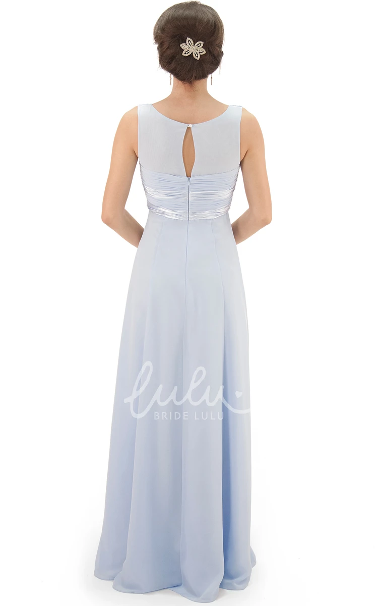 Maxi V-Neck Ruched Chiffon Bridesmaid Dress with Pleats and Illusion Unique Bridesmaid Dress