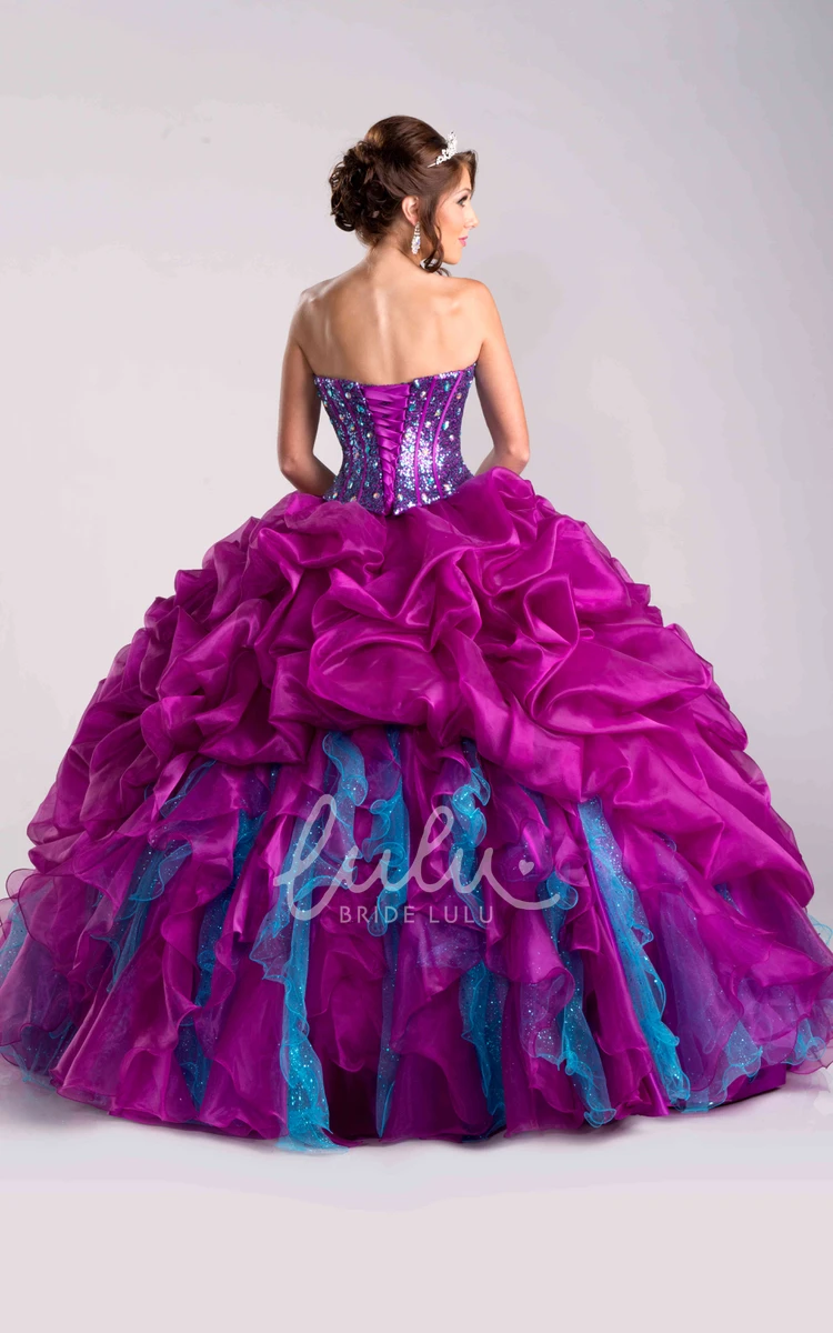Sequined Corset Ball Gown with Ruffles and Lace Elegant Formal Dress