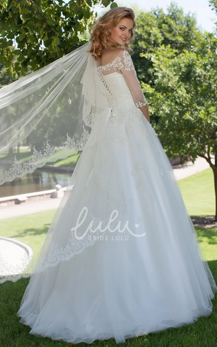 Ball Gown Tulle Wedding Dress with Square Neckline Appliques and Corset Back