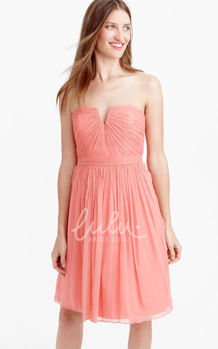 Knee-Length Ruched Chiffon Bridesmaid Dress Sleeveless Notched