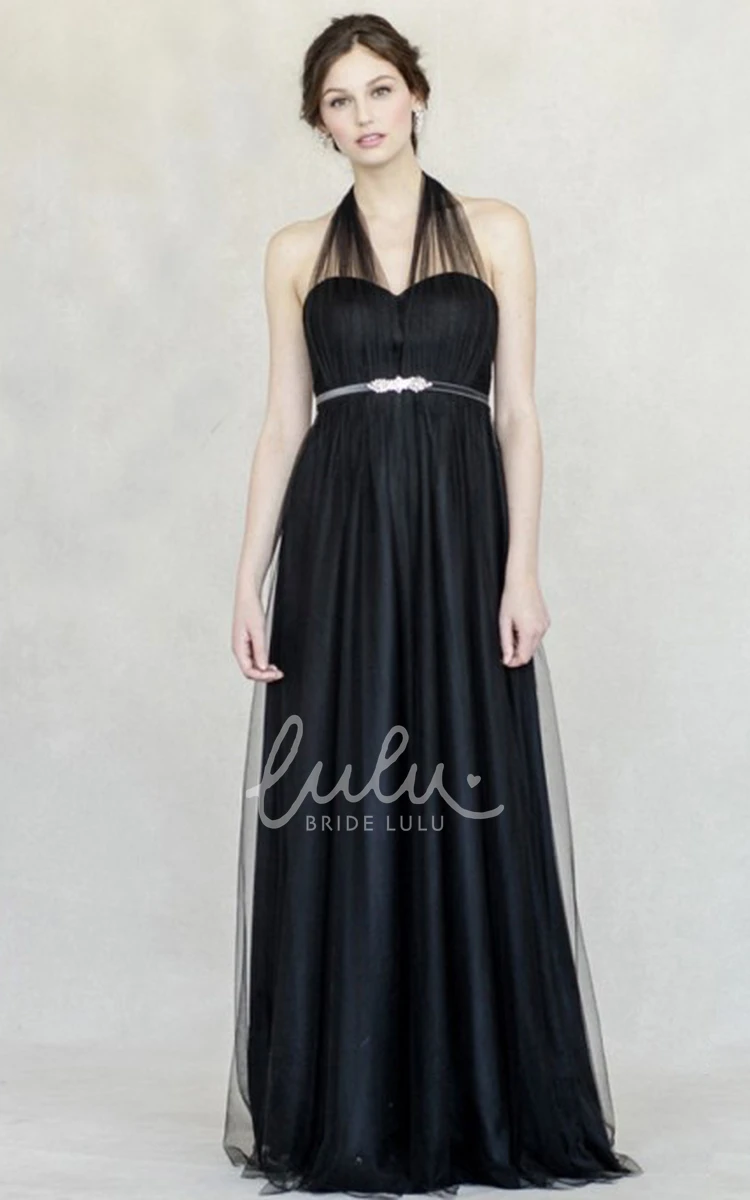 Sleeveless Tulle Bridesmaid Dress with Halter Jeweled Empire Straps