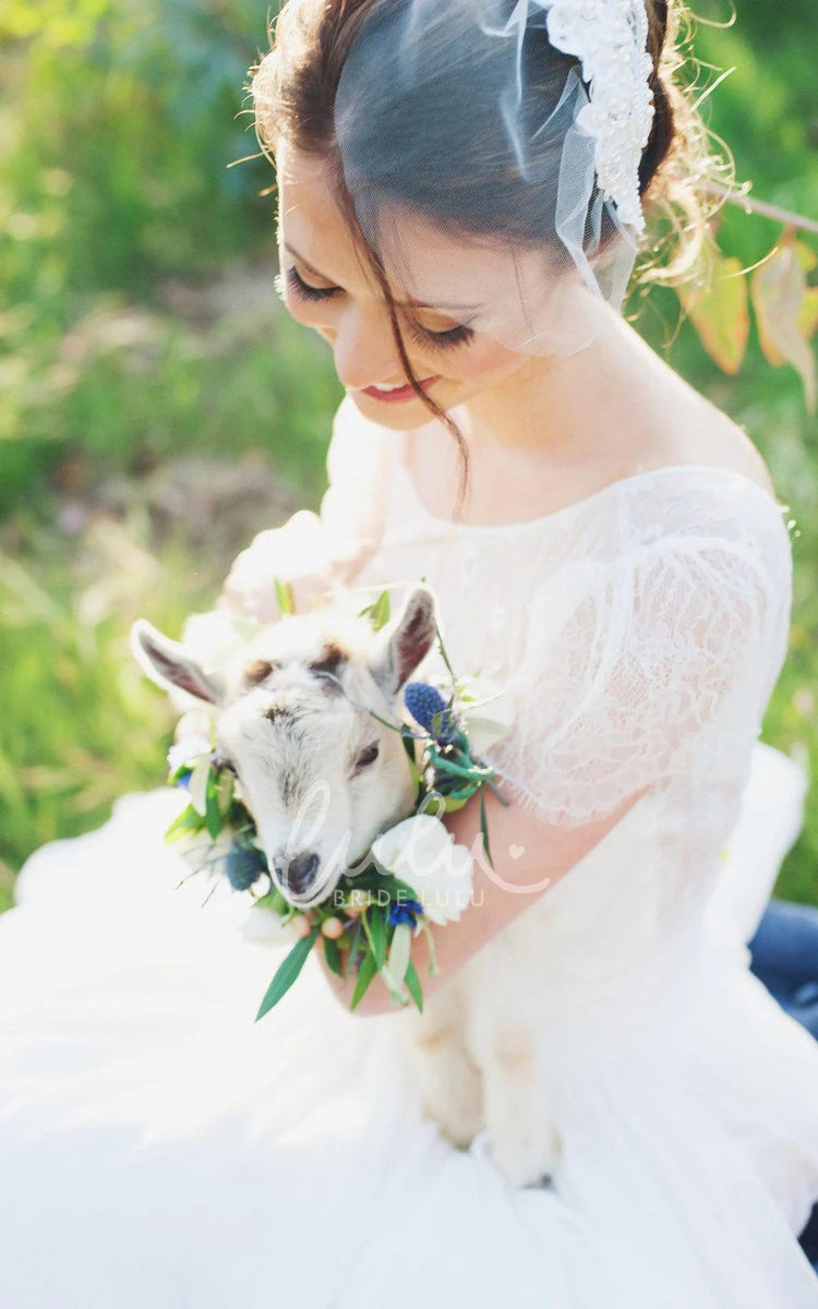 Long Chiffon Wedding Dress with Sash and Low-V Back Jewel Short Sleeve Elegant