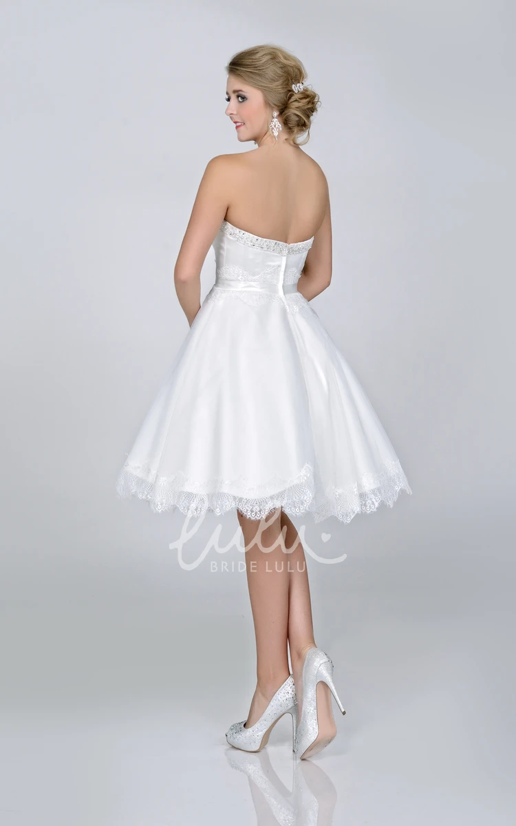 Short Satin Wedding Dress with Lace Hemline A-Line Sweetheart