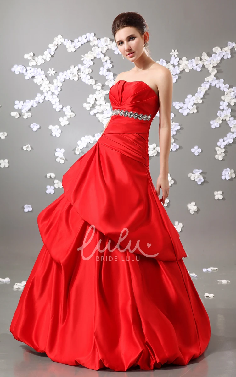 Stunning Strapless Satin Ball Gown Prom Dress with Ruffles Elegant A-Line
