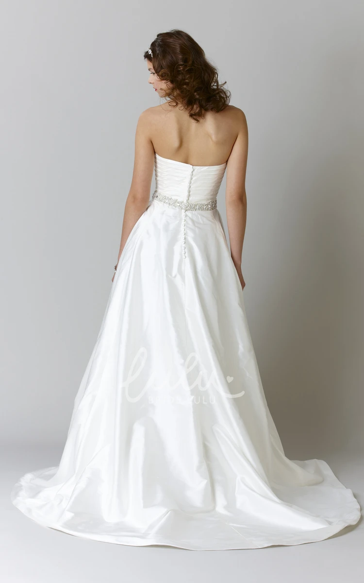 A-Line Satin Wedding Dress with Criss-Cross Sweetheart Sleeveless Floor-Length Jewelled