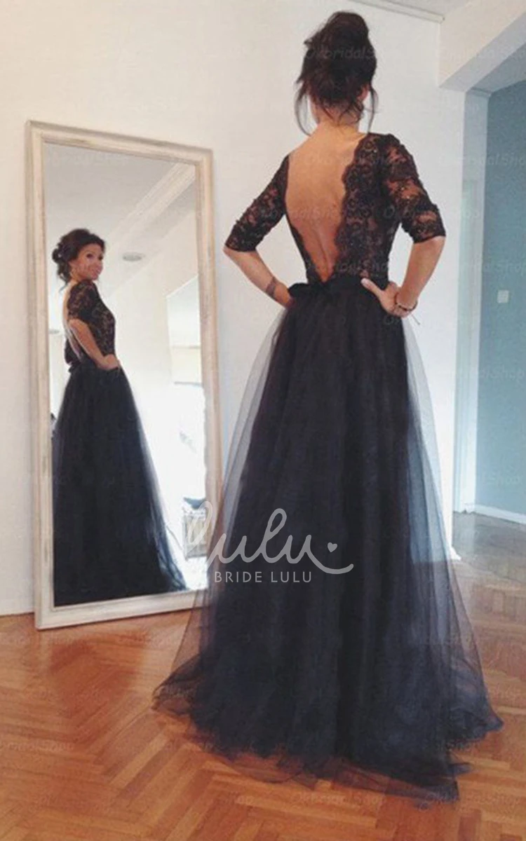 Tulle A-Line Dress with Illusion Long Sleeves Floor-length