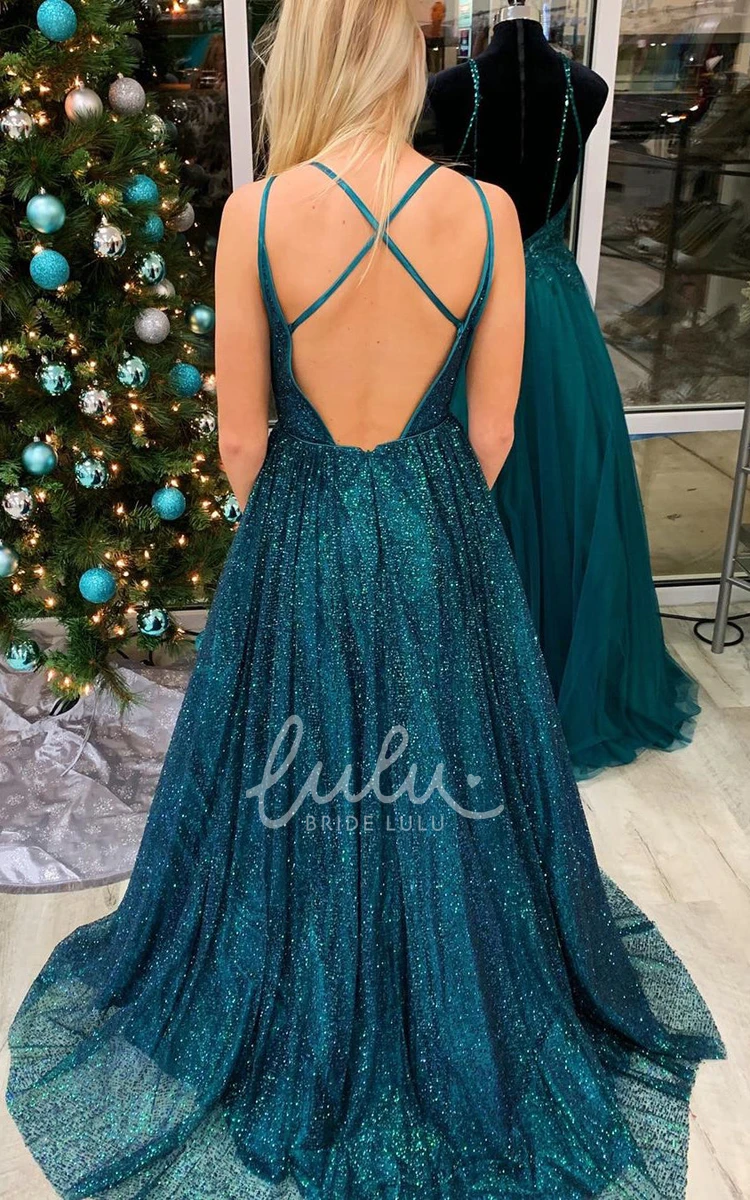 Sequins Romantic Prom Dress with Straps Back A-Line Spaghetti Simple