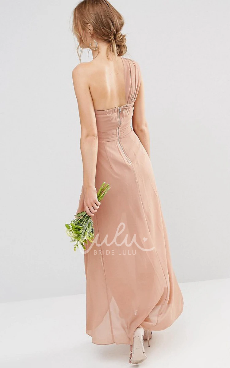 Ruched One-Shoulder High-Low Chiffon Bridesmaid Dress