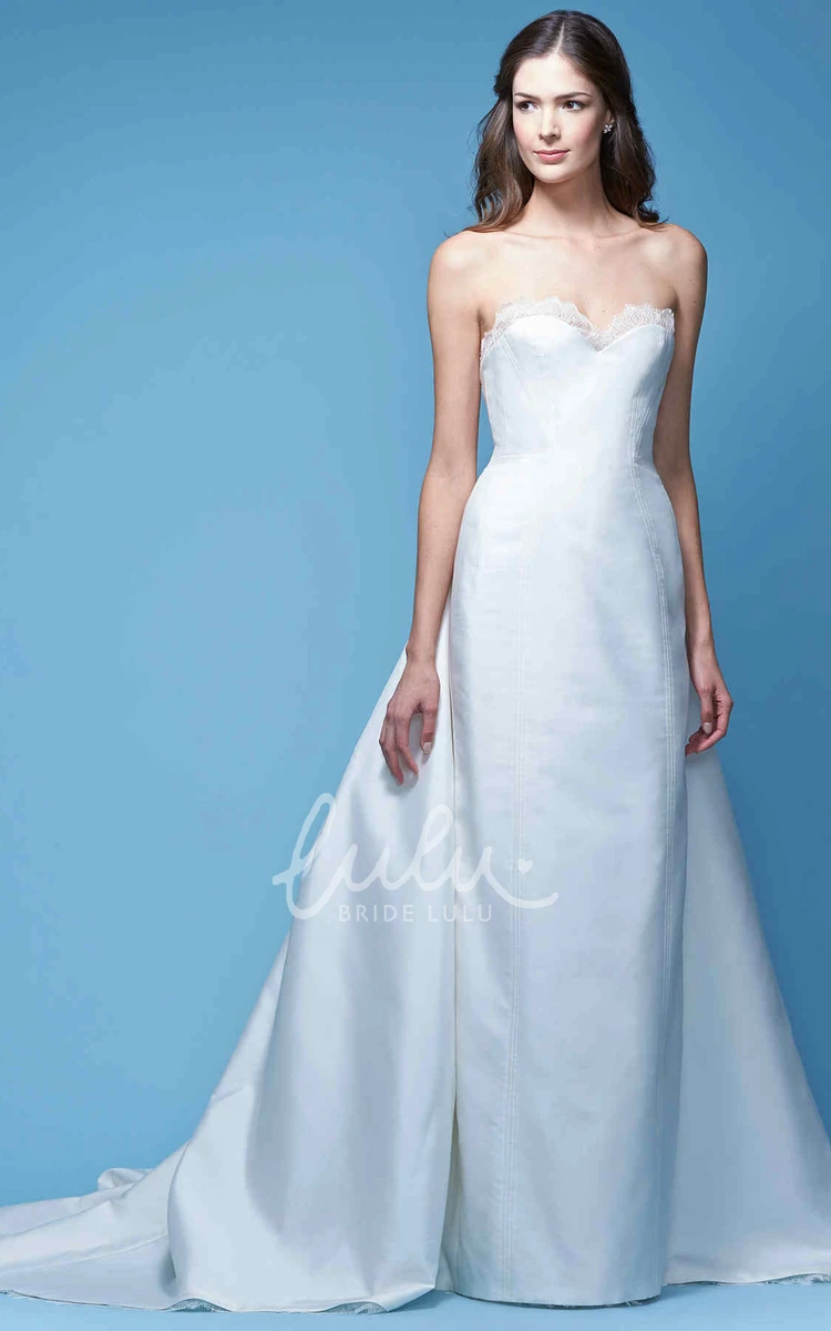 Floor-Length Satin Wedding Dress with Bow and Deep-V Back Sweetheart + Chic