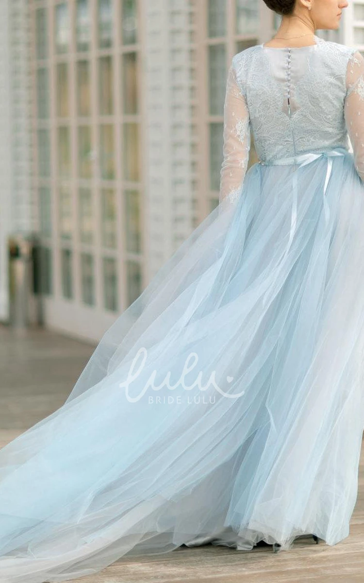 Lace Bodice Tulle Bridesmaid Dress with Sleeves Elegant Bridal Gown