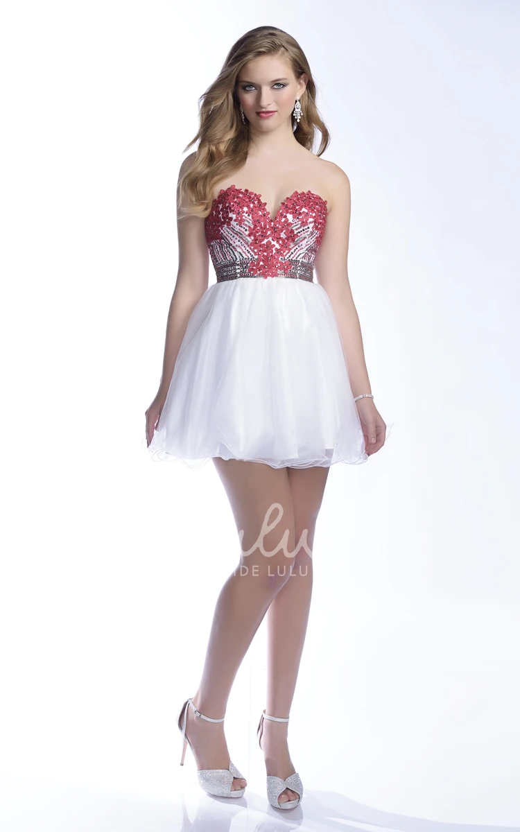 Mini Tulle Sweetheart Prom Dress with Floral Sequins and Beaded Bodice